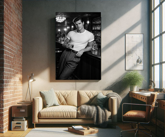 1950s Male Quuer Pinup Poster Black and White, Vintage Nightclub Wall Art, Retro Bar Scene Print, Classic Masculine Decor, Gay Pinup Poster