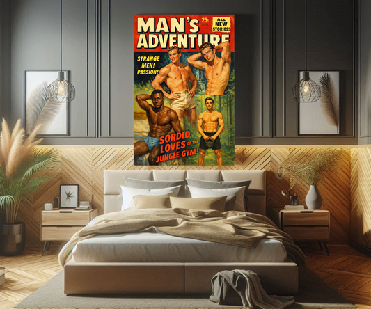 1950s Pulp Magazine Style Male Pinup Art Print, Vintage Homoerotic Illustration Poster, Retro Muscle Men Wall Decor