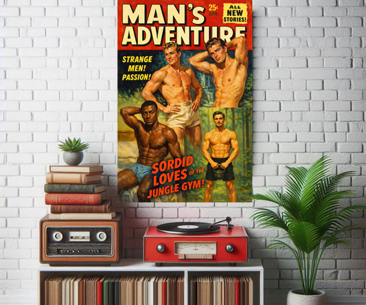 1950s Pulp Magazine Style Male Pinup Art Print, Vintage Homoerotic Illustration Poster, Retro Muscle Men Wall Decor