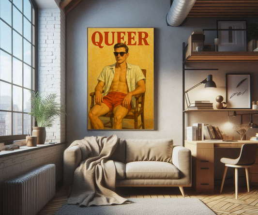 Queer Vintage 1960s Pulp Magazine Cover Poster Wall Art– Retro Gay Art Print With Summer Style Male Model