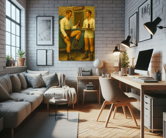1950s Gay Vintage Art Print, Retro Homoerotic Oil Painting Poster, Mid-Century Masculine Wall Decor for Queer Men